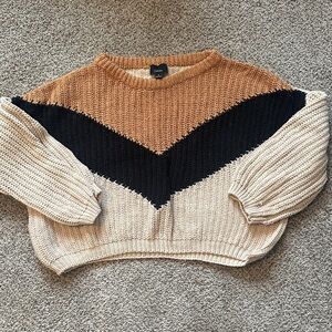 Love Tree Tri-Tone Sweater in Brown, Black, and Cream